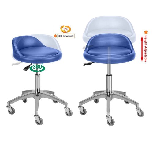 Rolling Salon Stool Chair with Back Support - Height Adjustable Hydraulic Stool with Wheels - Heavy Duty Swivel Stools 400lb Capacity for Home Salon Facial Spa Massage Clinic and Work Bench (Blue)