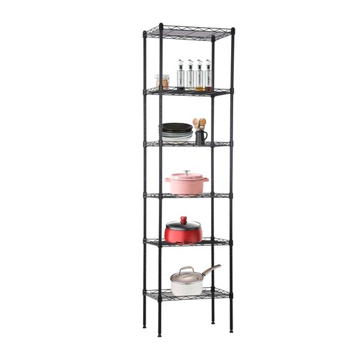 BestOffice | 6-Tier Wire Storage Shelves | 17x12x64 | Black | with Adjustable Racks | Heavy-Duty Metal Shelf, Holds Upto 600 lbs | No-Tool Assembly | Ideal for Home & Garage Shelving