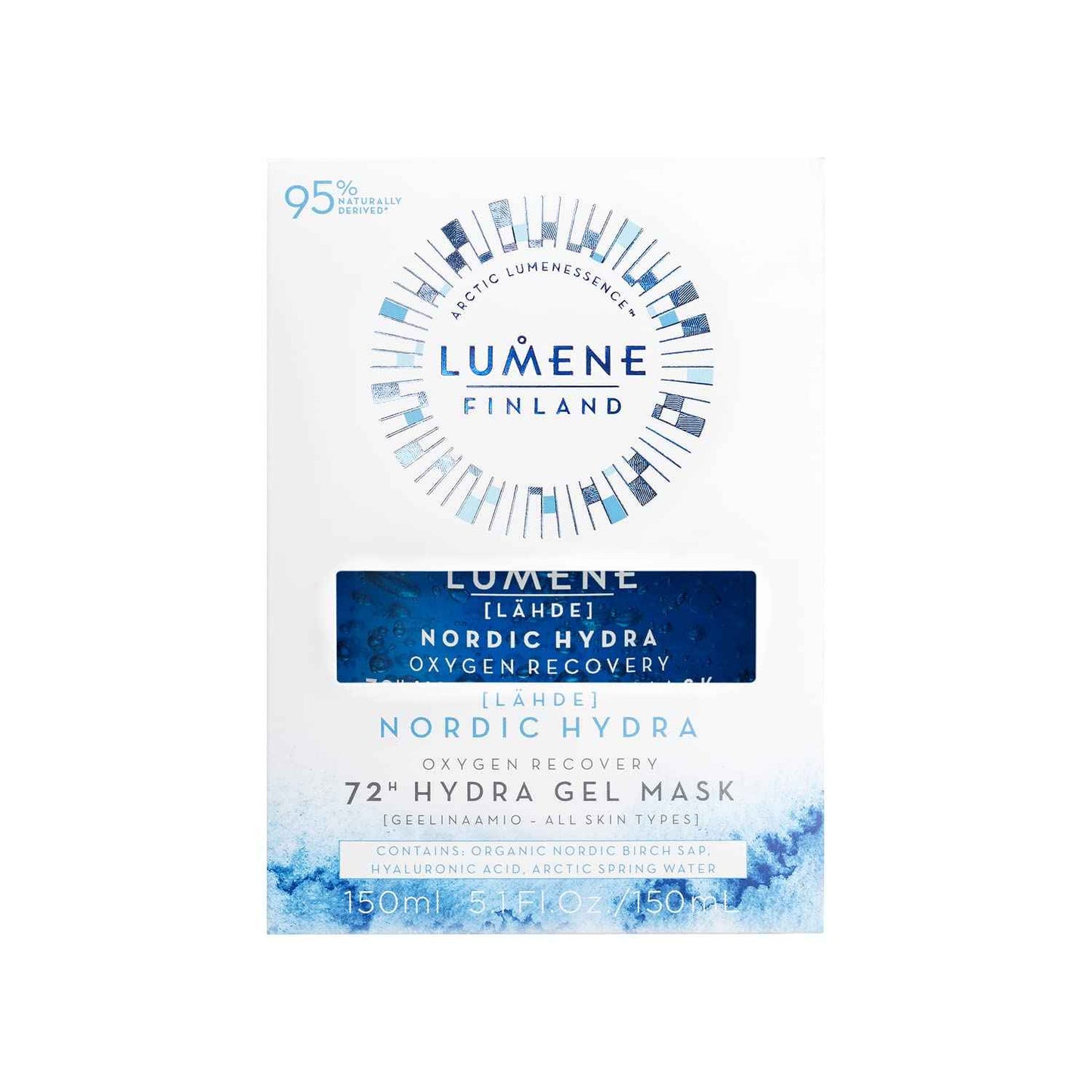 Lumene [Lähde] Nordic Hydra Oxygen Recovery 72HR Hydra Gel Mask - Cooling + Hydrating Face Mask - Recharges Dry, Dehydrated Skin with Organic Nordic Birch Sap + Pure Arctic Spring Water (150ml)