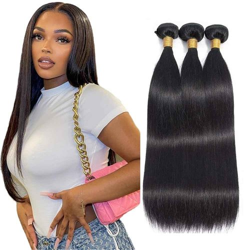 Human Hair Bundles GveoXvo Natural Black Straight Bundles 24 26 28 Inch Unprocessed Virgin Mixed Length 1B Bundle Hair Extensions