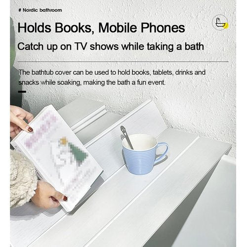 Adjustable Foldable Dust-Proof Bathtub Cover White,Waterproof Shutter Bathtub Tray & Laptop Desk 2 in 1 Fits Most Tubs,Modern Bath Tub Racks for Home (0.7Mx1.7M（2.3FTx5.58FT）, 0.24in Thick)