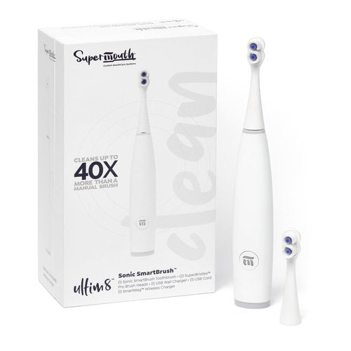 SuperMouth® ULTIM8 SmartBrush™ Electric Toothbrush - Patented SuperBristles® Clean Teeth 40X Better, Dual Sonic Modes, Pressure Sensor, Stunning Design - Teens & Adults - Pearly White