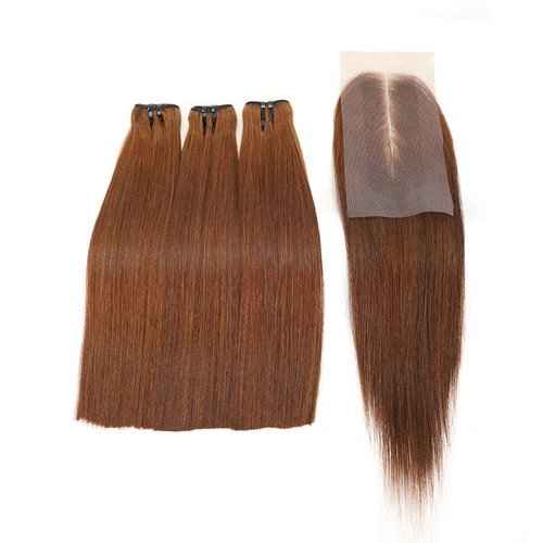 DreamPack Bone Straight Virgin Human Hair 3 Bundles with 2 * 6 Closure Raw Hair 15A Bundles 100% Unprocessed Premium Raw Hair for Women Natural Color (8"8"8" + 8", 33#)