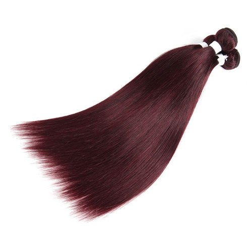 REMY Straight Human Hair Bundles Red Human Hair 99j Burgundy Color 26 Inch Unprocessed Brazilian Virgin Human Hair 1 Bundle Double Weft Extension