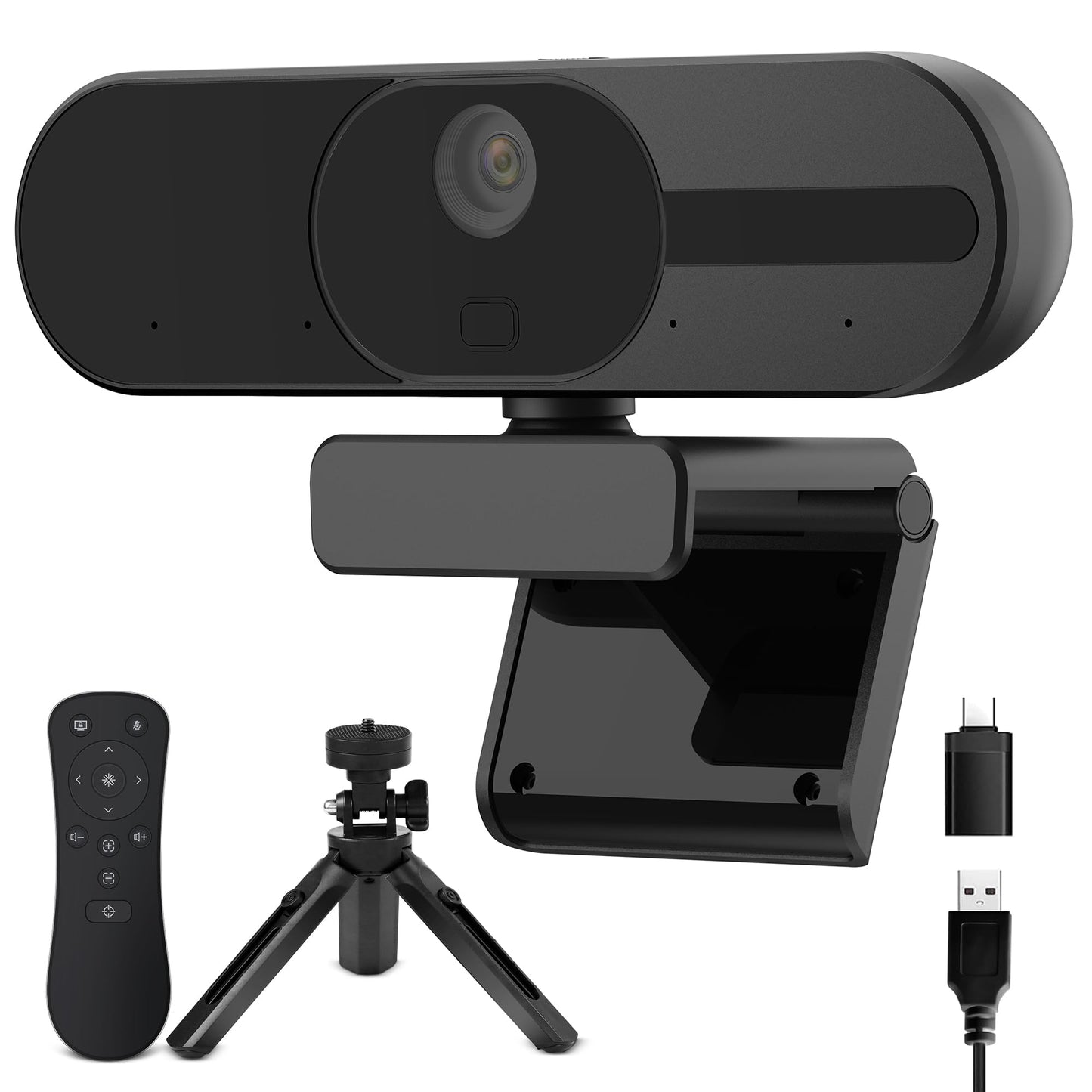 4K Webcam with Speaker and 4 AI Noise-Cancelling Mics, Wide Angle PC Cameras with Remote, Auto Focus, Privacy Cover, Tripod, Great for Computer, Zoom, Skype, Teams, Laptop, Personal Video Calling