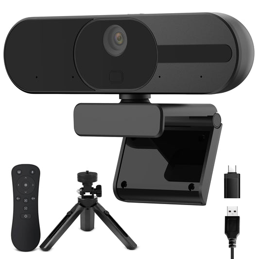4K Webcam with Speaker and 4 AI Noise-Cancelling Mics, Wide Angle PC Cameras with Remote, Auto Focus, Privacy Cover, Tripod, Great for Computer, Zoom, Skype, Teams, Laptop, Personal Video Calling