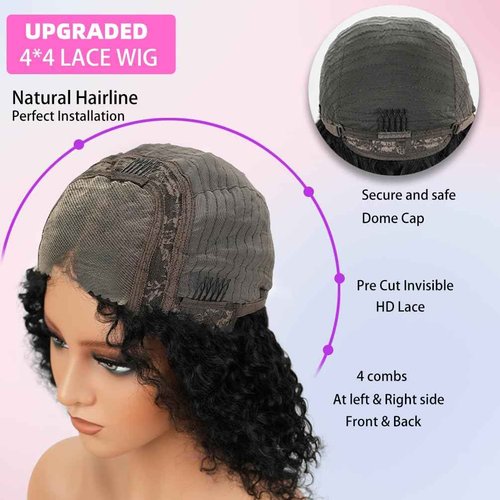 HD Glueless Wigs Human Hair Pre Plucked Pre Cut Bob 4x4, 16 Inch #30 Light Brown 210% Density Hairline Curly Bob Wig Human Hair, Wear and Go Deep Wave Lace Front Wigs Human Hair for Black Women