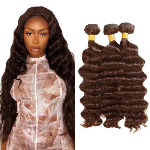 Brown Bundles Human Hair Chocolate Brown Deep Wave Bundles 28 30 32 Inch 8A Grade Brazilian Virgin 3 Bundle Color #4 Hair Extensions