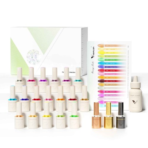 VENALISA 22Pcs 10ML Jelly Gel Nail Polish Set with Color Card, Translucent Pink Blue Red Green Yellow Purple Gel Polish Kit Soak Off LED Nail Art Starter Manicure Salon DIY at Home
