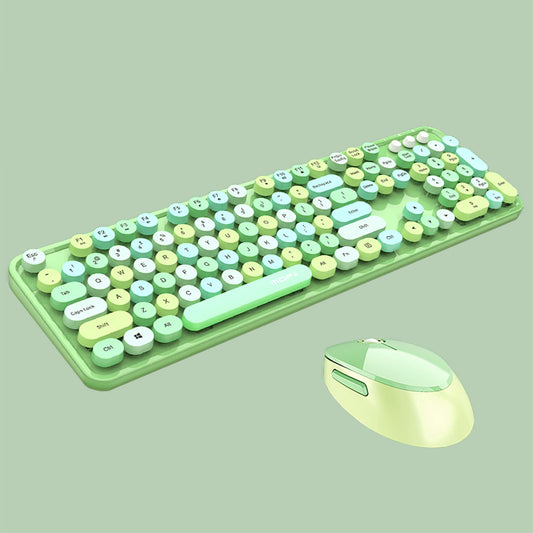 2.4G Full-Size Wireless Keyboard and Mouse Combo, Multi-Color Typewriter Style Round Keycap, Cute Candy Colors, Compatible with Notebook, PC (104 Keys,Green)
