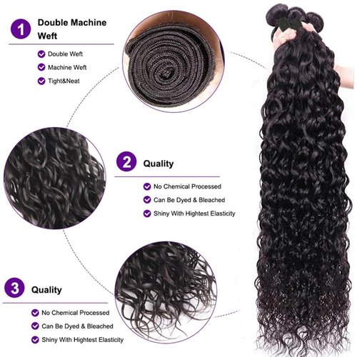 Water Wave Human Hair Bundle for Black Women 20 22 24 Inch Wet and Wavy 3 Bundles Brazilian Virgin Water Wave Bundles Natural Black Color Hair Extensions
