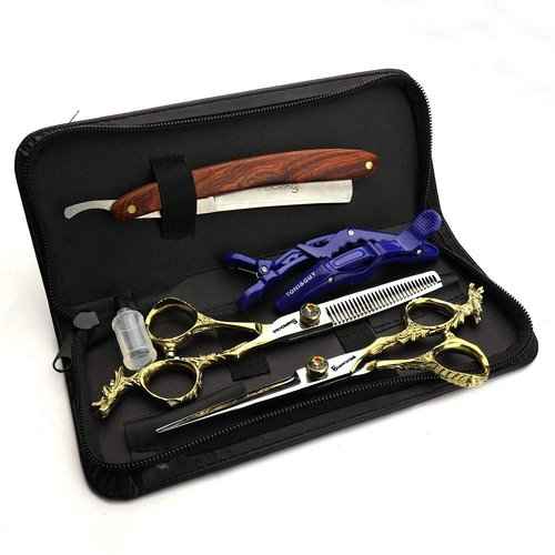Efficient Scissors and Scissor Bag Set for 6 'Professional Barber Scissors and Shavers