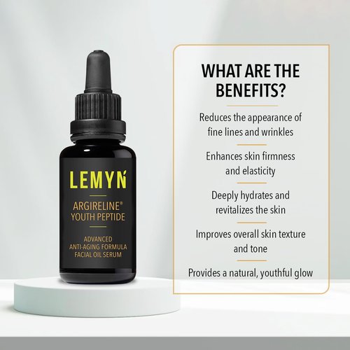 Lemyn Organics Argireline Youth Peptide Face Oil Serum | Anti-Aging, Hydrating, and Firming | Freshly Made Skincare | 30ml