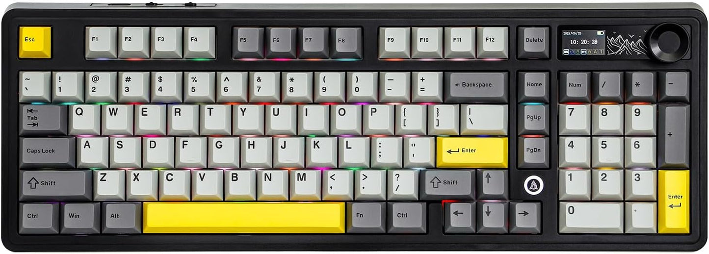 AJAZZ AK980 96% USB-C/BT5.0/2.4GHz Wireless Gaming Keyboard with 1.14’’ TFT Screen, Hot Swappable Creamy Mechanical Keyboard with FR4 Plate, Knob, RGB for Win/Mac (White, Gift V2 Switch)