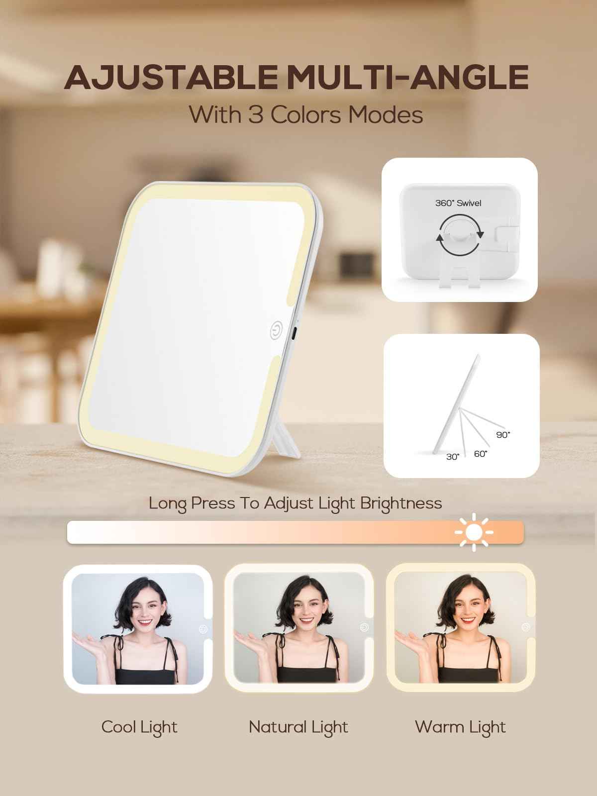 OMIRO Makeup Case, Travel Makeup Bag with Light Up Mirror Set, Makeup Organizer Box with Magnet Travel Makeup Mirror for Women (Rose Gold)