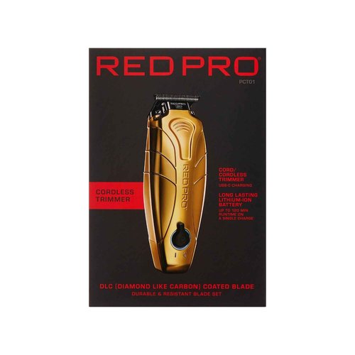 RED Pro Professional Cordless Hair Finishing Trimmer for Men, Electric Rechargeable Wireless Beard Detailer for Barbers and Stylists, Diamond Like Carbon Coated T-Blade with Zero Gapped (Matte Gold)