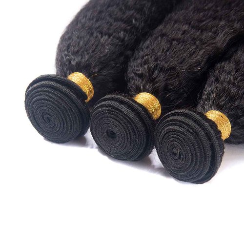 Brazilian Virgin Kinky Straight Yaki Human Hair Weave Grade 9A 100% Unprocessed Brazilian Virgin Remy Sew in Hair Extensions Natural Black Color(NEW-12 14 16Inch, 3 Bundles)