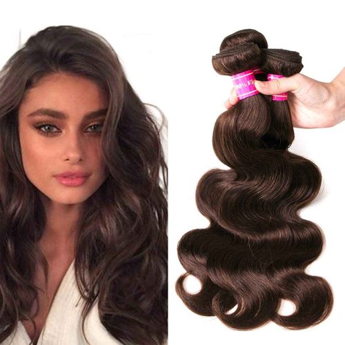 QXRM Body Wave Bundles Human Hair - 12A Brazilian Virgin Human Hair Bundle Double Weft Weave 100G Unprocessed Weave Medium Brown Body Wave (4#, 12 14 16)