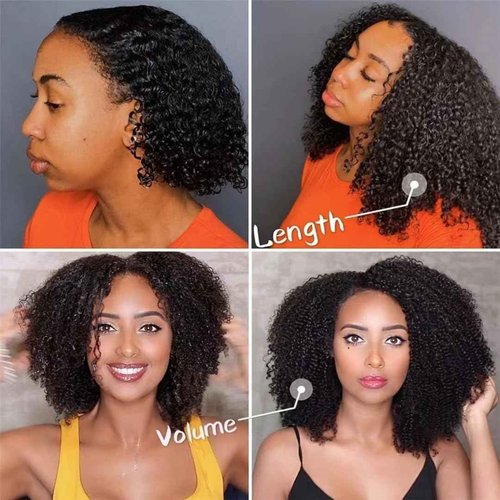QiaQiaRing Afro Kinky Curly Clip Ins Human Hair 20inch Hair Extensions for African Americans 4B 4C Real Human Hair Double Weft Afro Curly Clip in Hair Extensions 8Pcs18Clips 1B Black Color (20inch)