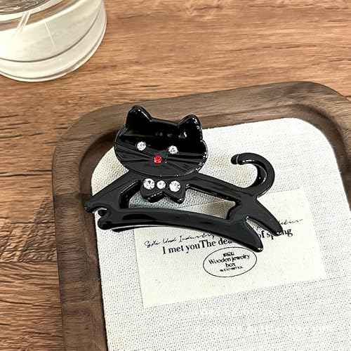 1pcs Cute Cat Hair Claw Clips With Rhinestone Design - Black Barrettes for Thick and Thin Hair - Medium Acrylic Accessories for Women - Autumn Winter Decoration