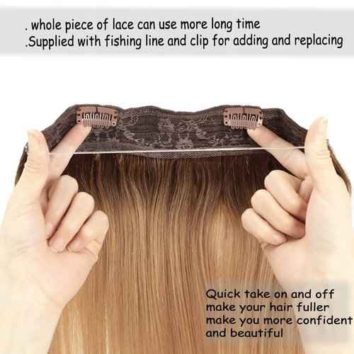 Hair Extensions 20 Inch Hair Extensions Real Human Hair Chocolate Brown to Caramel Blonde Straight Hair Extension Human Hair Extension Transparent Fish Line Invisible Hairpiece