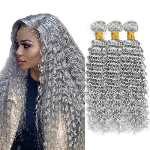 Pure Grey Bundles Grey Deep Wave Bundles 18 20 22 Inch Peruvian Virgin Remy Hair Extensions Niegmeag Silver Deep Wave Bundle Hair Weave