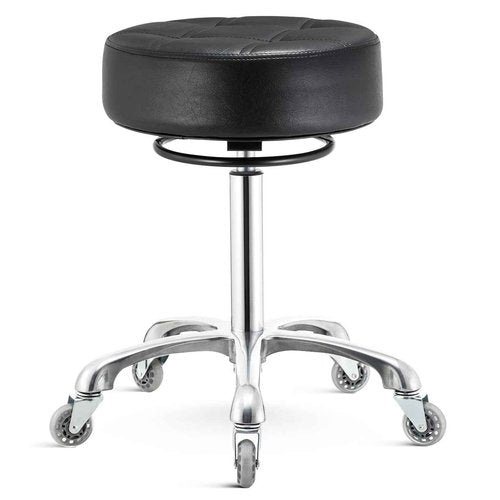 Rolling Stool with Wheels 400lbs Weight Capacity,Heavy Duty Lash Chair Adjustable for Tatoo Lab Massage Salon Spa Drafting Nail Teach,360 Swivel,Leather,Thick Seat Padding (Black)