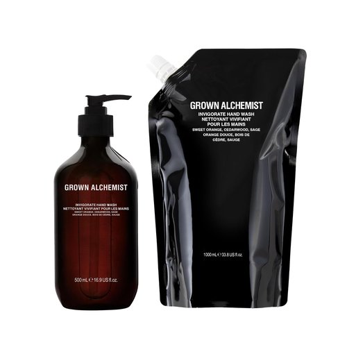 Grown Alchemist Invigorate Hand Wash Bundle: Sweet Orange, Cedarwood, Sage. Hand Soap to Soothe, (Pump 300mL + Refill 1L).