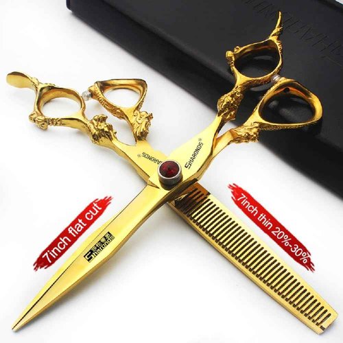 Gold Dragon Professional Hairdressing Scissors - 7 Inch 3-Piece Set (Gold & Black)