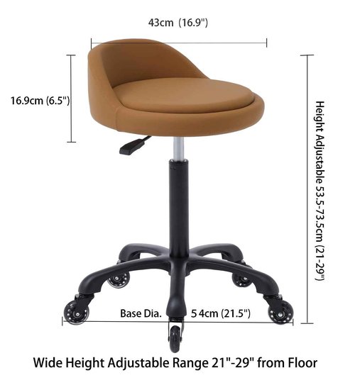 Rolling Salon Stool Chair with Back Support Hydaulic Height Adjustable on Swivel Wheels Heavy Duty for Hair Cutting Esthetician Tatto Beauty Spa Bar Lab Clinic Kitchen Office Home (Camel)