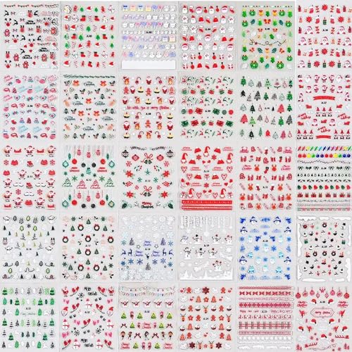 30pcs 3D Cartoon Christmas Nail Stickers for Women, Cute Snowflake Elk Christmas Nail Art Stickers Winter Nail Sticker Christmas Nail Decals Santa Claus Snowman Xmas Tree Christmas Stickers for Nails