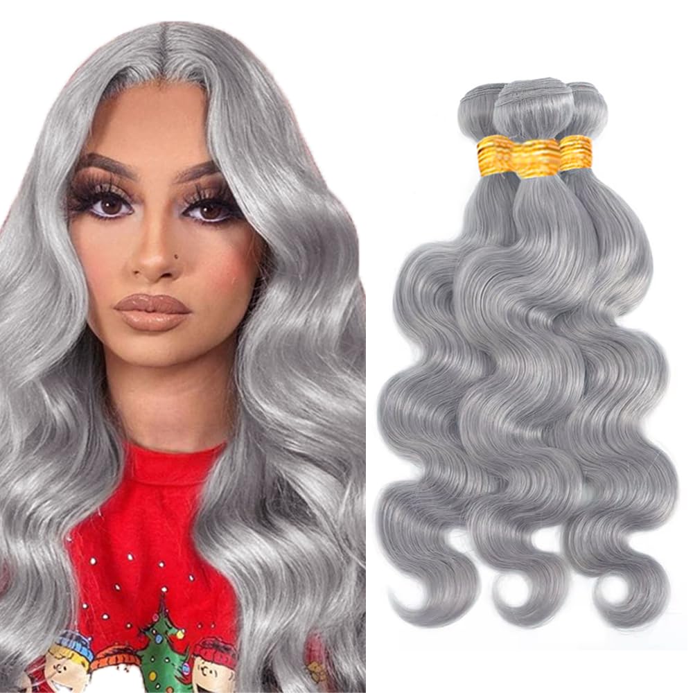 Grey Human Hair Bundles Gray Body Wave Bundle Silver Human Hair 3 Bundles 20 22 24 inch Brazilian Remy Gray Bundle 300g