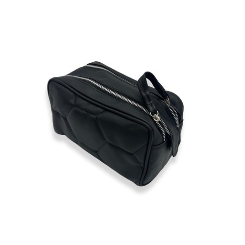 Double Zipper Toiletry Pouch in Black Faux Leather (Balr Inspired) Made in Argentina. Travel organizer - World Cup - Soccer hexagon ball design