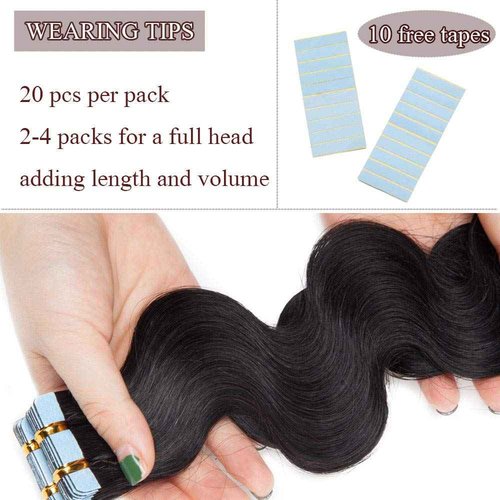 Rich Choices Tape in Hair Extensions Human Hair 40pcs 100g Balayage Jet Black 100% Remy Hair Extensions Real Human Hair Seamless Curly Wavy Tape in Hair of 20 inch #01