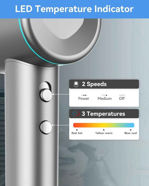 Yinole Hair Dryer Ionic Blow Dryer with Diffuser for Curly Hair, 1500W High-Speed Brushless Corded with 150,000 RPM, Fast Drying Low Noise Thermo-Control Hairdryer with Nozzle for Home Travel