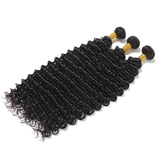 Flyzhuim Deep Wave Bundles Human Hair 16 18 20inch Brazilian Virgin Hair Deep Wave Human Hair Bundles Natural Black Wet And Wavy Deep Wave Curly Bundles 300G
