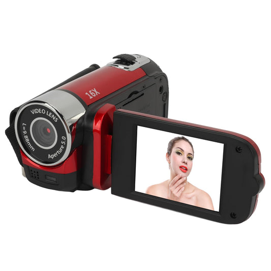 1080PDigital Camera, 16MP Camcorder with 2.4 Inch Rotatable Screen, 16X Zoom HD Video Recorder with Fill Light, Video Camera Built in Battery (Red)