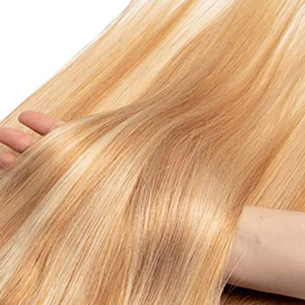 Giginger Bundles Human Hair P27/613 Blonde Straight Human Hair Bundles 18 20 22 Inch Highlight Honey Blonde Unprocessed Quick Weave Soft Sewn In Hair Extensions for Black Women