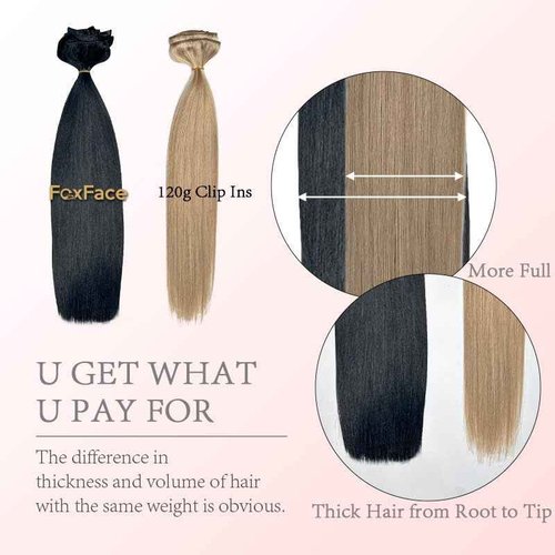 FoxFace Clip in Hair Extensions Real Human Hair, Thick Extensions from Root to Tip, Natural Hair Clip Ins, Balayage Chocolate Brown to Caramel Blonde,24 Inch 120g 7Pcs