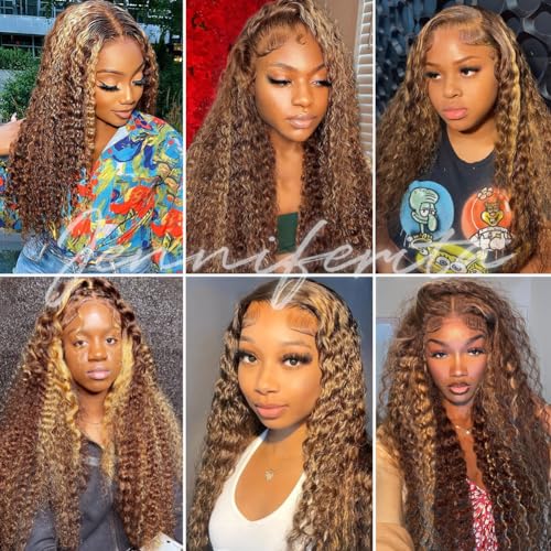 Highlight Ombre Wear and Go Glueless Hd Transparent Deep Curly Honey Blonde Lace Front Wigs Human Hair Pre Plucked with Baby Hair 200% Density 4/27 Water Wave Wig Human Hair