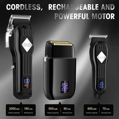 Roziapro Hair Clippers for Men Zero Gapped T-Blade Trimmer Rechargeable Foil Shavers Professional Hair Cutting Kit (Black)