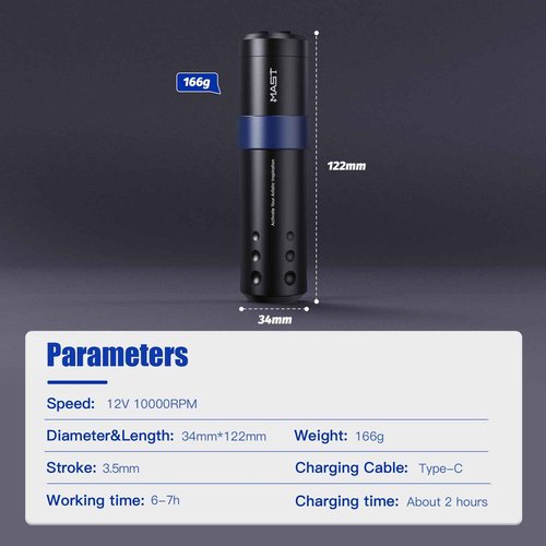 Mast Tattoo Kit, A3 Wireless Tattoo Gun Machine Kit, Complete Tattoo Kit, Finger Skate Practice Skin for Beginner, Tattoo Needles Cartridges