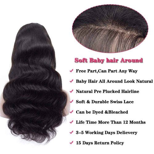 Foreverlove HD Lace Front Human Hair Wigs for Black Women 200% Density 13×4 Body Wave Transparent Lace Front Wigs Natural Black Color (22 Inch,Body Wave)