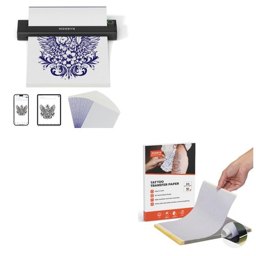 MUNBYN Tattoo Stencil Printer ITP06 and Tattoo Transfer Paper 50