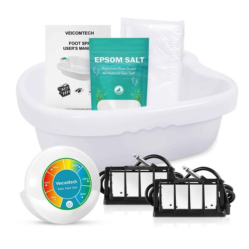 veicomtech Ionic Foot Bath Detox Machine, Foot Detox Machine for Home Use Salon, an Ionic Feet Spa at Home with 2 Super Duty Arrays,Epsom Salt, 10 Basin Liners (Colorful)