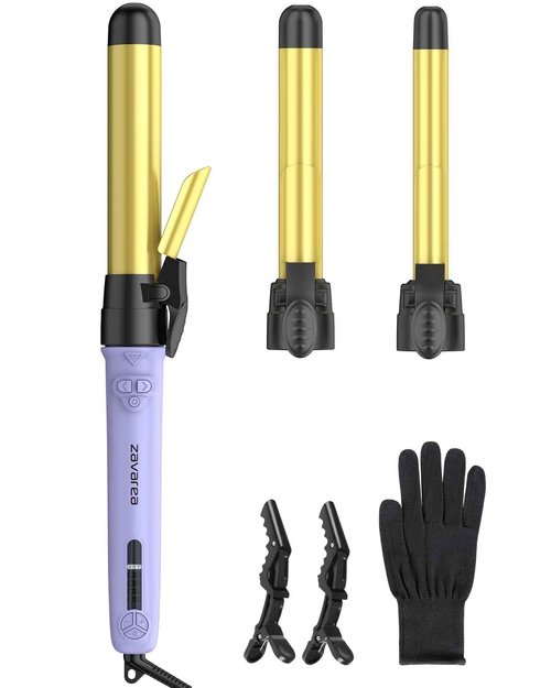 Ceramic Rotating Curling Iron, 3 in1 Self-Rotating Curler with Interchangeable Barrels (0.75" 1" 1.25") for Multiple Hairstyles, Fast Heat-Up Auto Curling Wand, Dual Voltage, Adjustable Temp,Gift