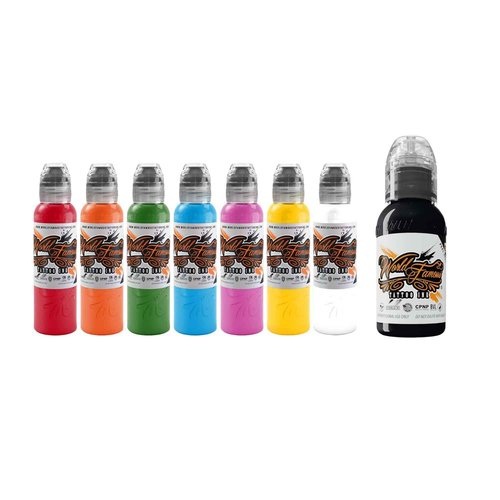 World Famous Tattoo Ink Bundles with 7 Color Simple Tattoo Kit (0.5 oz Each) & Triple Blackout Tattoo Ink (1 oz) - Skin-Safe Permanent Tattooing in Bold Shades - Vegan & Non-Toxic