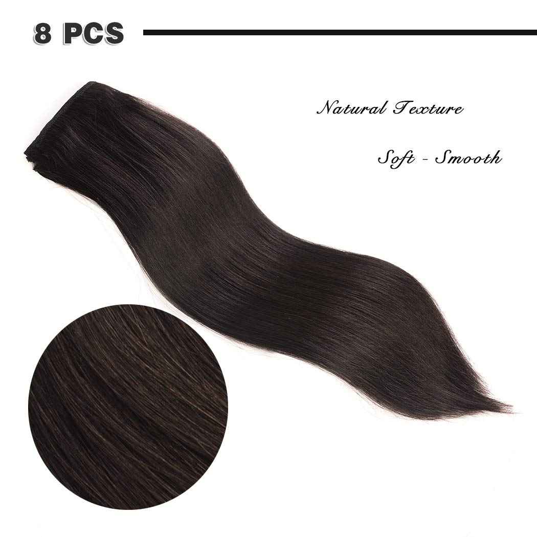16" Remy Clip in Hair Extensions Human Hair for Black Women Beauty - Long Silky Straight 8pcs 20clips Real Human Hair Clip in Extensions (16 inch 100g #1B Natural Black)