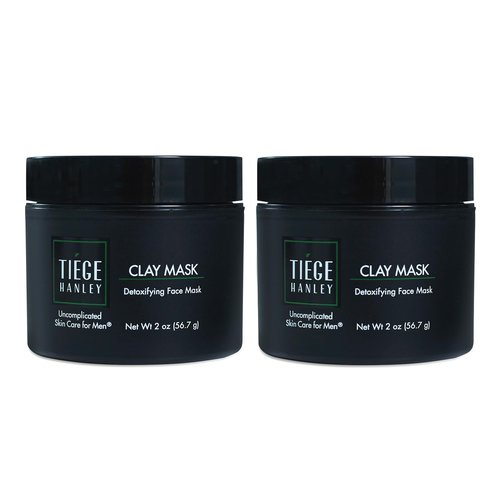 Tiege Hanley Detoxifying Facial Clay Mask for Men, Deep Pore Cleansing Charcoal Face Mask With Natural Kaolin Clay and Aloe, Absorbs Oil & Reduces Appearance of Pores, Men’s Skin Care, 2 Oz, 2 Pack