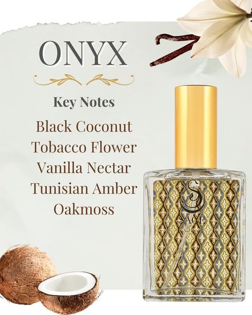The Sage Lifestyle Onyx Organic Perfume Spray for Women - Black Coconut, Vanilla, Tunisian Amber, Oakmoss - Long Lasting and Natural Scent, Vegan & Cruelty Free, Made in USA, 2oz - Travel Size Perfume